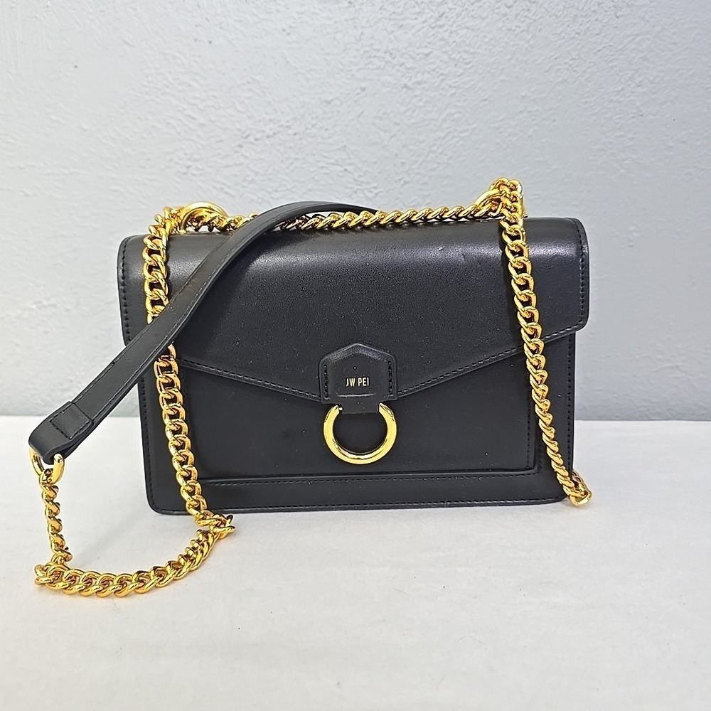 JW PEI‎ Envelope Black Gold Chain Crossbody Purse Bag